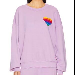 Aviator Nation Rainbow Heart Stitch Crewneck in Mauve Size Large Like New